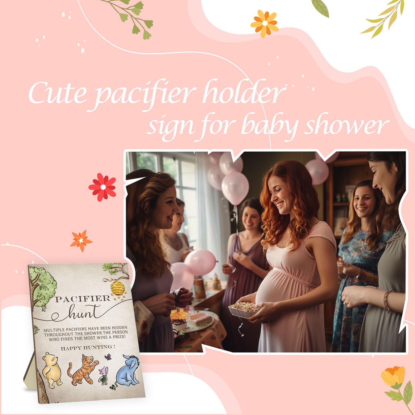 Winnie Pacifier Hunt Sign For Baby Shower Game, 50Pcs Brown Mini Pacifiers Decor For Baby Shower, Classic Winnie Baby Shower Bir