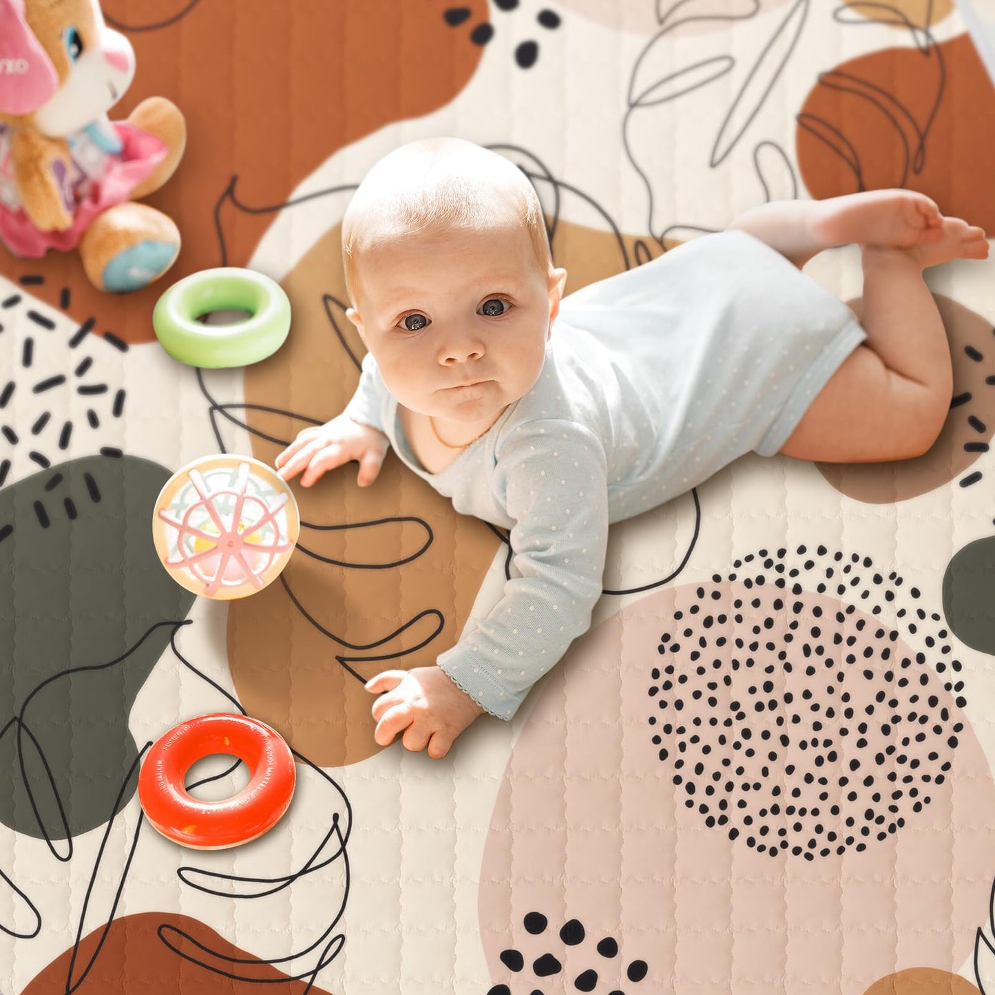 Funtery Woodland Animals Hexagon Playpen Mat Baby Play Mat Foldable Soft Nursery Rug Portable Baby Playmat Washable Comfortable
