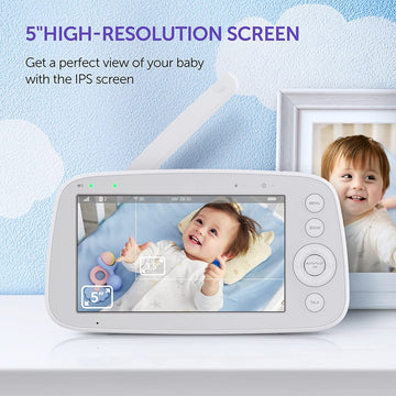 Hipp Baby Monitor, 5' 720P Video Baby Monitor With Pan-Tilt-Zoom Camera, Audio And Visual Monitoring, Infrared Night Vision And