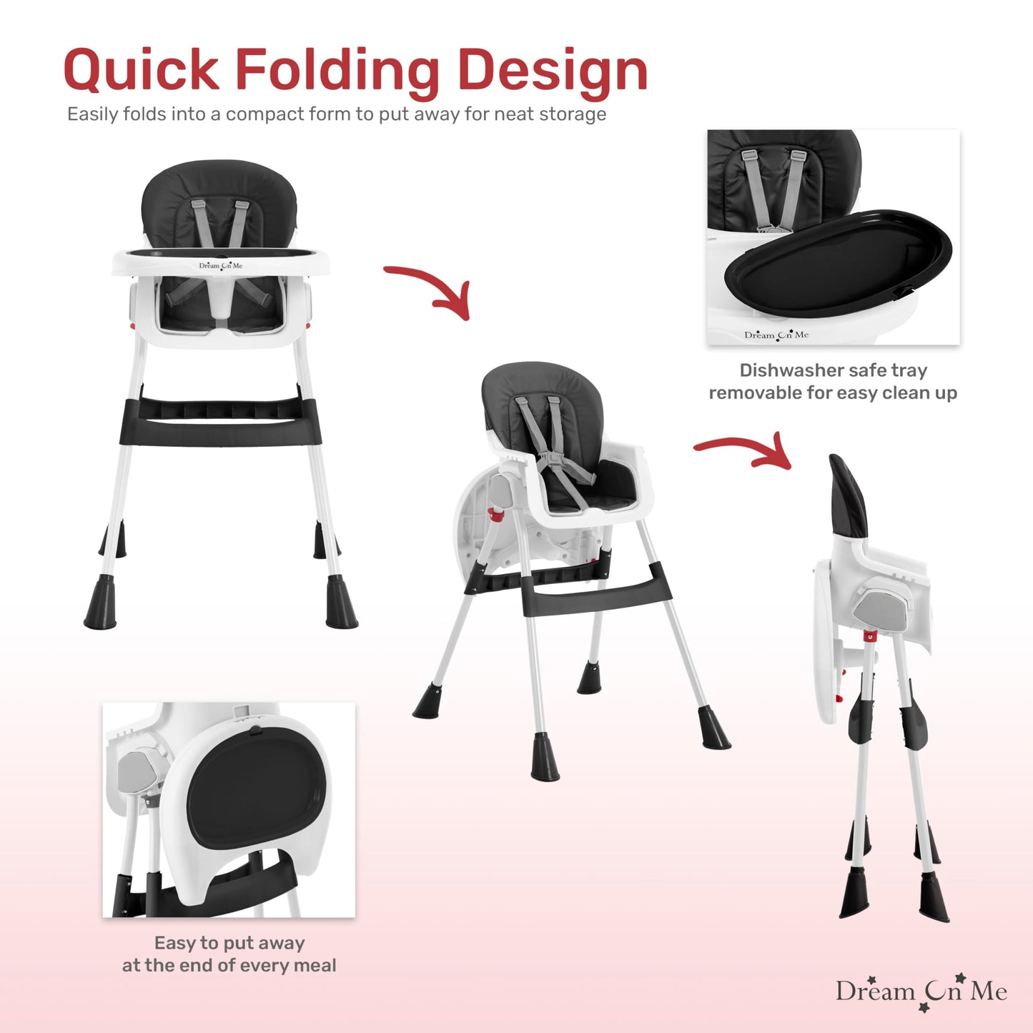 Dream On Me Portable 2-In-1 Tabletalk High Chair In Black, Three Adjustable Height Settings, Lightweight Portable High Chair, Ea