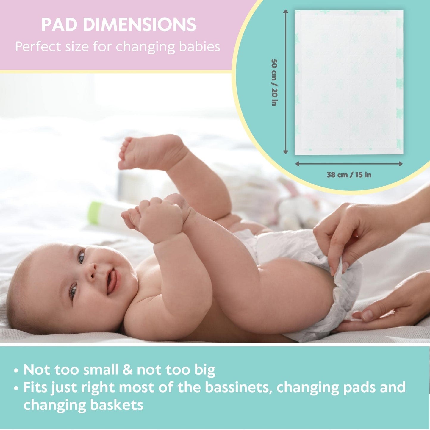 Vesta Baby Disposable Changing Pads (65 Pack) - Soft Absorbent Leak Proof Pee Mats - White Portable Diaper Change Underpads For