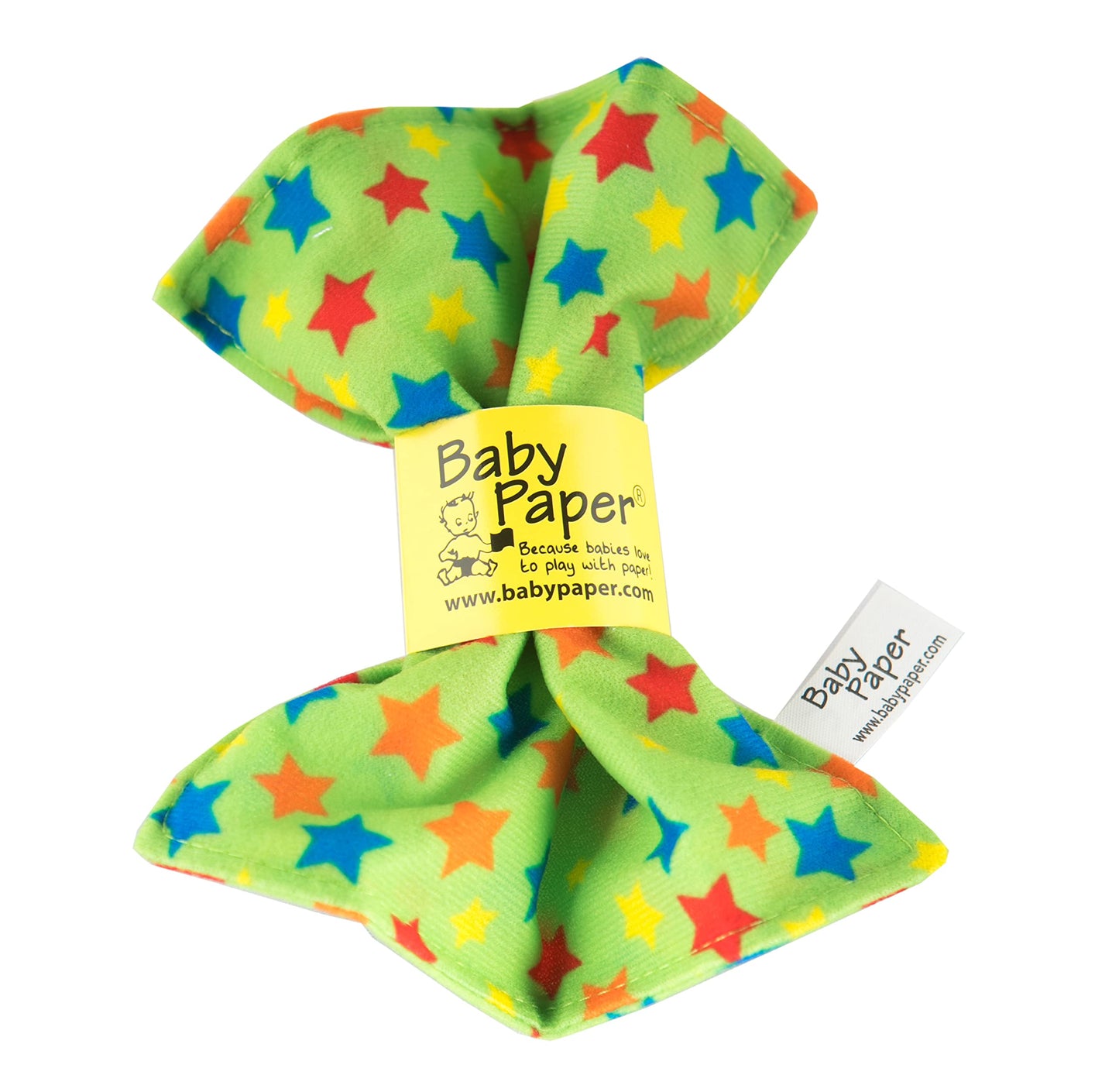 Original Baby Paper - Crinkle Teether and Sensory Toy for Babies and Infants | Green with Stars | Non-Toxic, Washable | Great fo