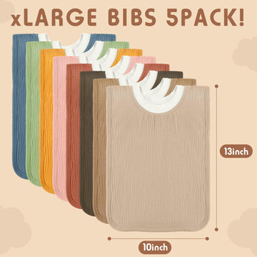 Newwiee Large Muslin Pullover Baby Bibs Full Coverage Toddler Slip On Absorbent Bib Waterproof Toddler Towel Bibs(Mixed Color, 8