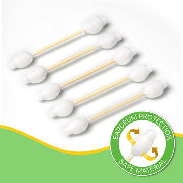 Baby Cotton Swabs 220 Count | Biodegradable & Organic Wooden Cotton Buds | Double Tipped Safety Ear Sticks | 100% Eco-Friendly &