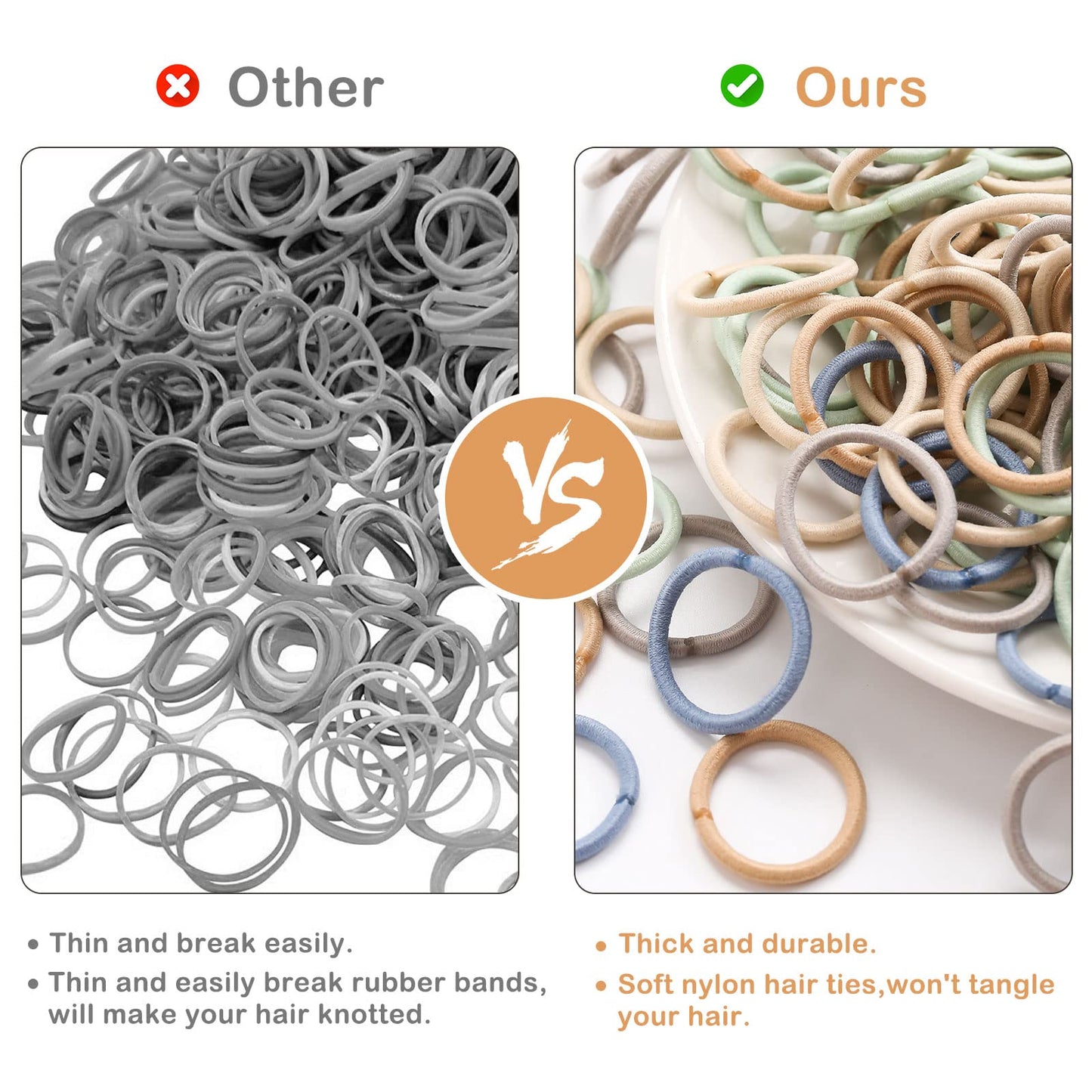 200Pcs Elastic Hair Ties, No Crease Hair Small Ponytail Holders For Kids Girls Baby Toddler, Light