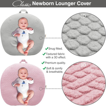 Strechy Newborn Lounger Cover, Removable And Ultra Soft Sung Fitted Baby Lounger Slipcover By Bluesnail (2 Pack, Pink+Light Gray