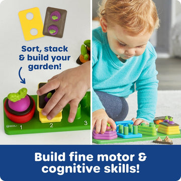 Learning Resources Stacking Shapes Garden, Fine Motor Skills, Stacking and Sorting Puzzle Board, Montessori Toddler Sensory Tabl
