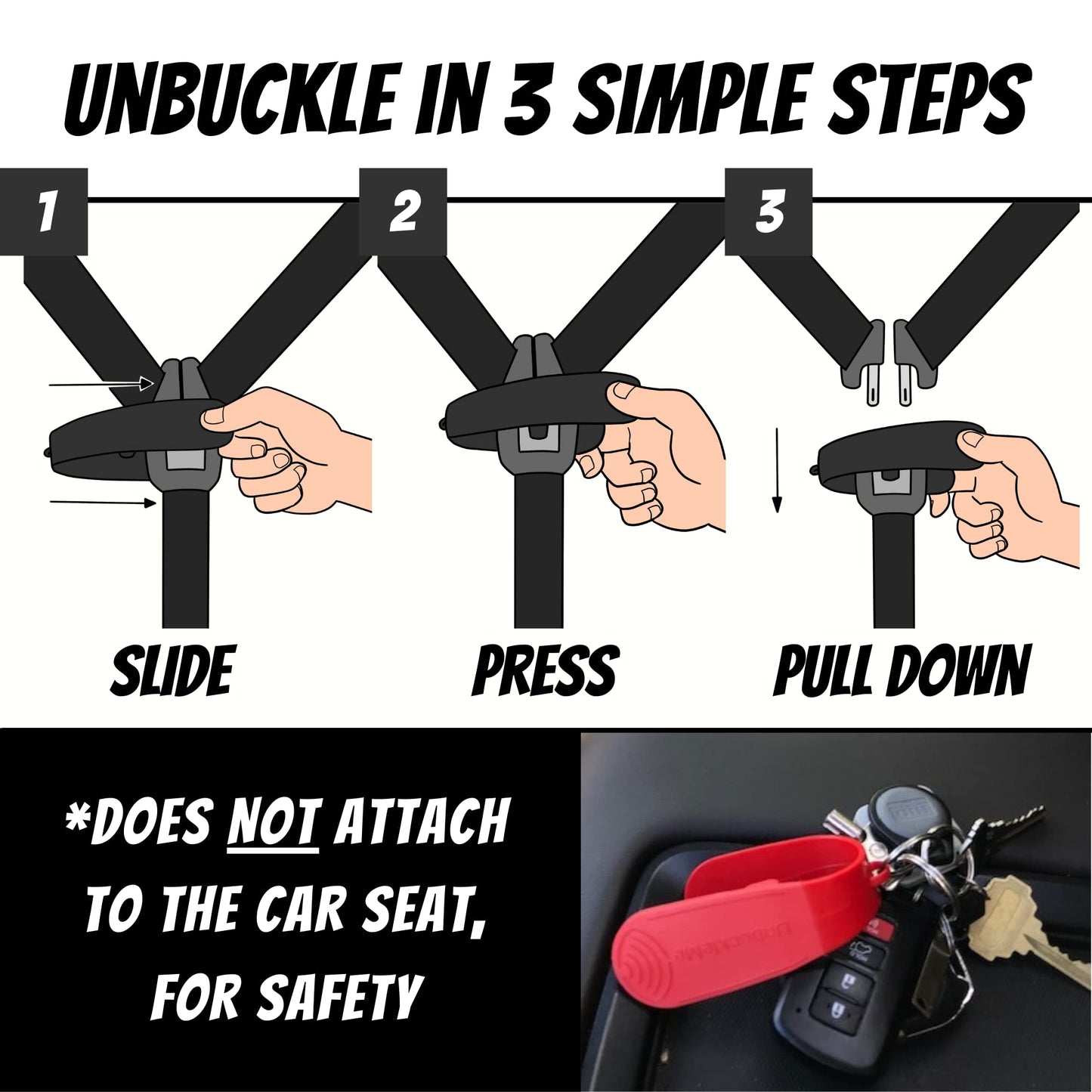 Unbuckleme Car Seat Buckle Release Tool - Easy Opener Aid For Arthritis, Long Nails, Older Kids - Button Pusher For Infant, Todd