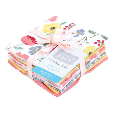 Hudson Baby Unisex Baby Flannel Cotton Washcloths, Modern Botanical 10 Pack, One Size