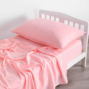 Ntbay Toddler Sheet Set - 3-Piece Microfiber Crib Sheet Set - Flat Sheet, Fitted Sheet, Pillowcase - Solid Toddler Bedding, Pink