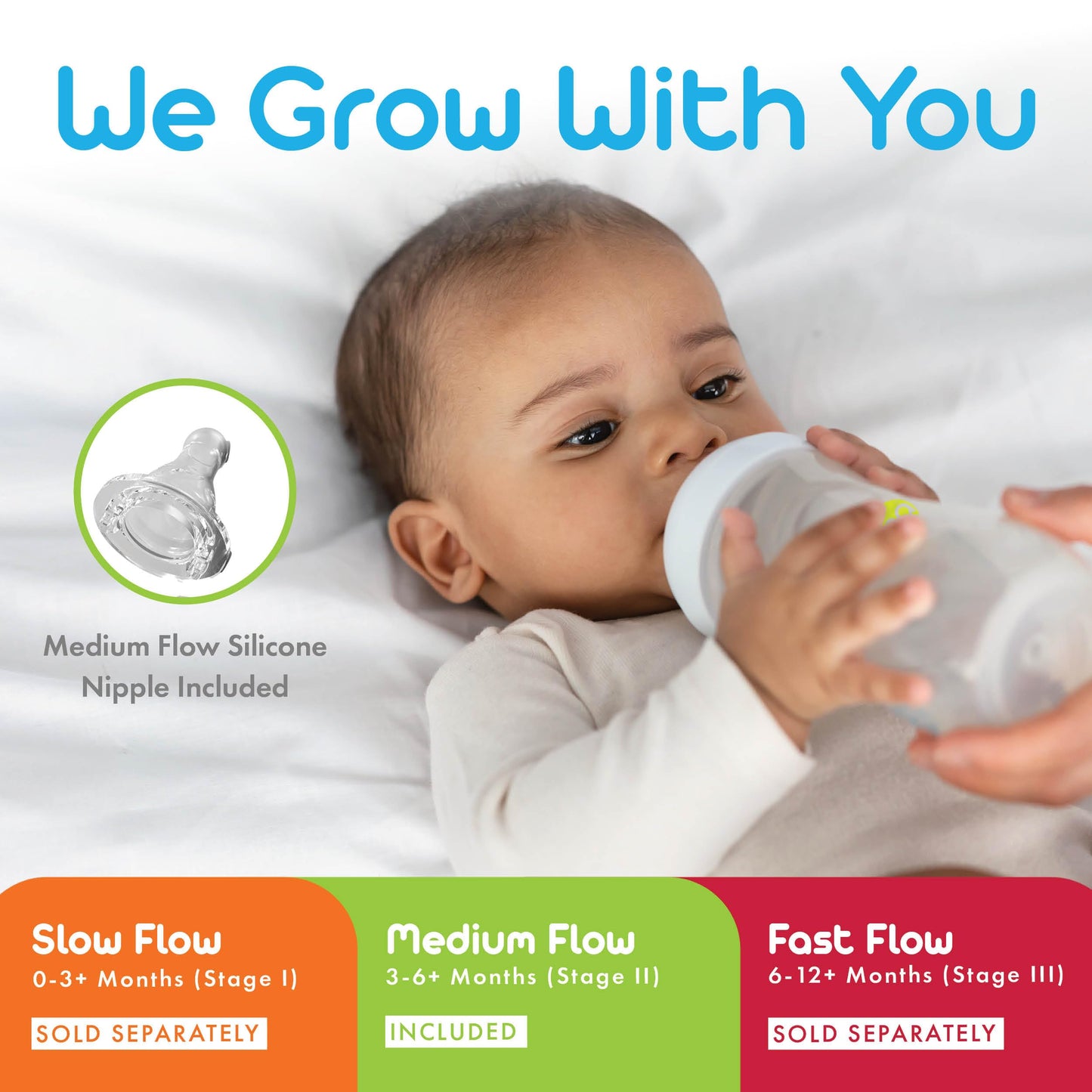 Avima 9 Oz Anti Colic Baby Bottles For Breastfed Babies - Medium Flow Nipples, Wide Neck Bottle, Bpa Free - 3-6 Months, Stage 2