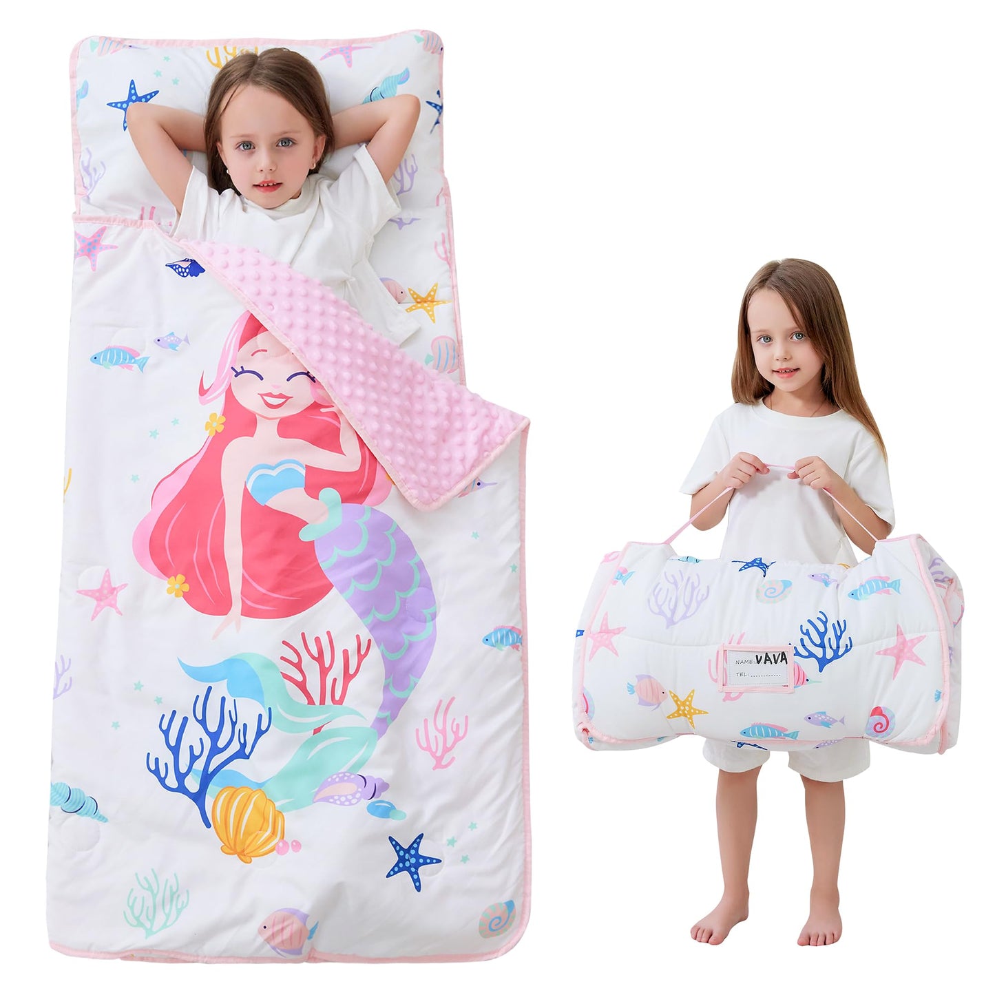Toddler Nap Mat with Pillow and Blanket, Extra Large Rolled Napping Mats,Slumber Bags for Boys Girls,Kids Sleeping Bag for Dayca