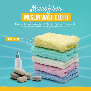 Arsaha Pack Of 10 Baby Muslin Washcloths Set (12 X12 ), 6 Layers Multi-Colored Baby Washcloths Made Of 100% Organic Cotton H