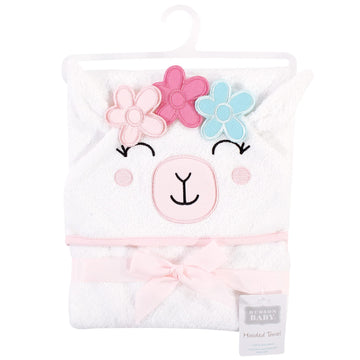 Hudson Baby Unisex Baby Cotton Animal Face Hooded Towel, Flower Llama, One Size