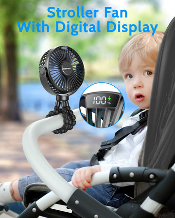 Sweetfull Portable Stroller Fan With Led Display 4000Mah Battery Powered Mini Clip Fan, 4-Speed Rechargeable Small Personal Fan
