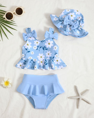 Toddler Swimsuit Girl 12-18 Months Toddler Bathing Suit Blue Dasiy Tankini Baby Girl'S Swimwear Summer Beach Bikini Hat Outfits