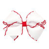 Wee Ones Girls' Grosgrain Hair Bow With Contrasting Moonstitch Edge And Wrap On A Weestay Hair Clip, Small, White With Red