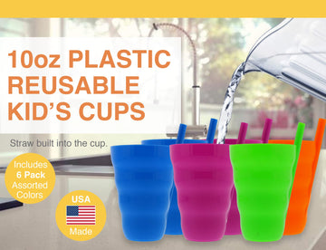 Arrow Home Products Sip A Cup With Built In Straw, 10Oz, 6Pk - Bpa-Free Straw Cups For Kids Great For Everyday Use - Made In The