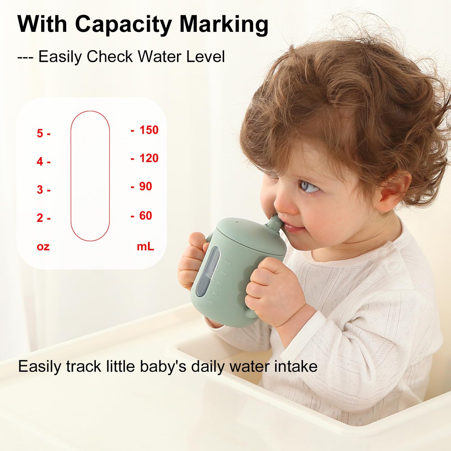 Seposeve 2 Pack Silicone Sippy Cups, Leak-Proof Baby Straw Cup For 6-12 Months, Spill Proof Toddler Cup With Straw 1-3 Years, Wi