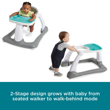 Contours Graze 2-In-1 Foldable Infant And Baby Push Walker, Seated Or Walk-Behind Design, Removable And Washable Seat Pad And Sn