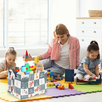 Fxolcshe Rectangular Baby Storage Basket,Nordic Style Animal Basket,Waterproof Folding Laundry Basket,Nursery Hamper,Animal Stor