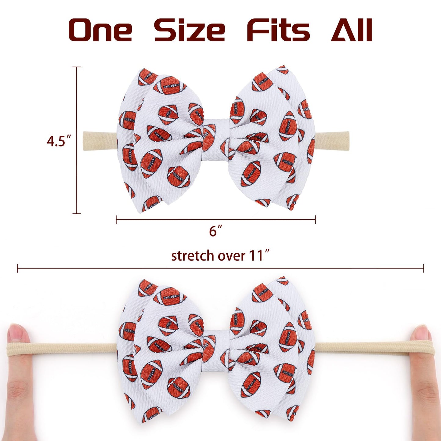 Yanjie Hairband, Football Sports Printed Handmade Hairbands For Baby Girls Infant - 2 Pack, Nylon Game Day Hair Bow Headbands, S