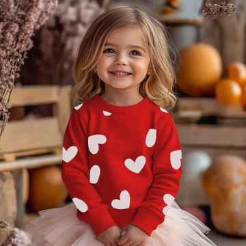Mrocioa Valentine'S Day Outfit White Love Heart All-Over Prints Shirt Toddler Girls Sweatshirt Kids Long Sleeve Red Tops 3T
