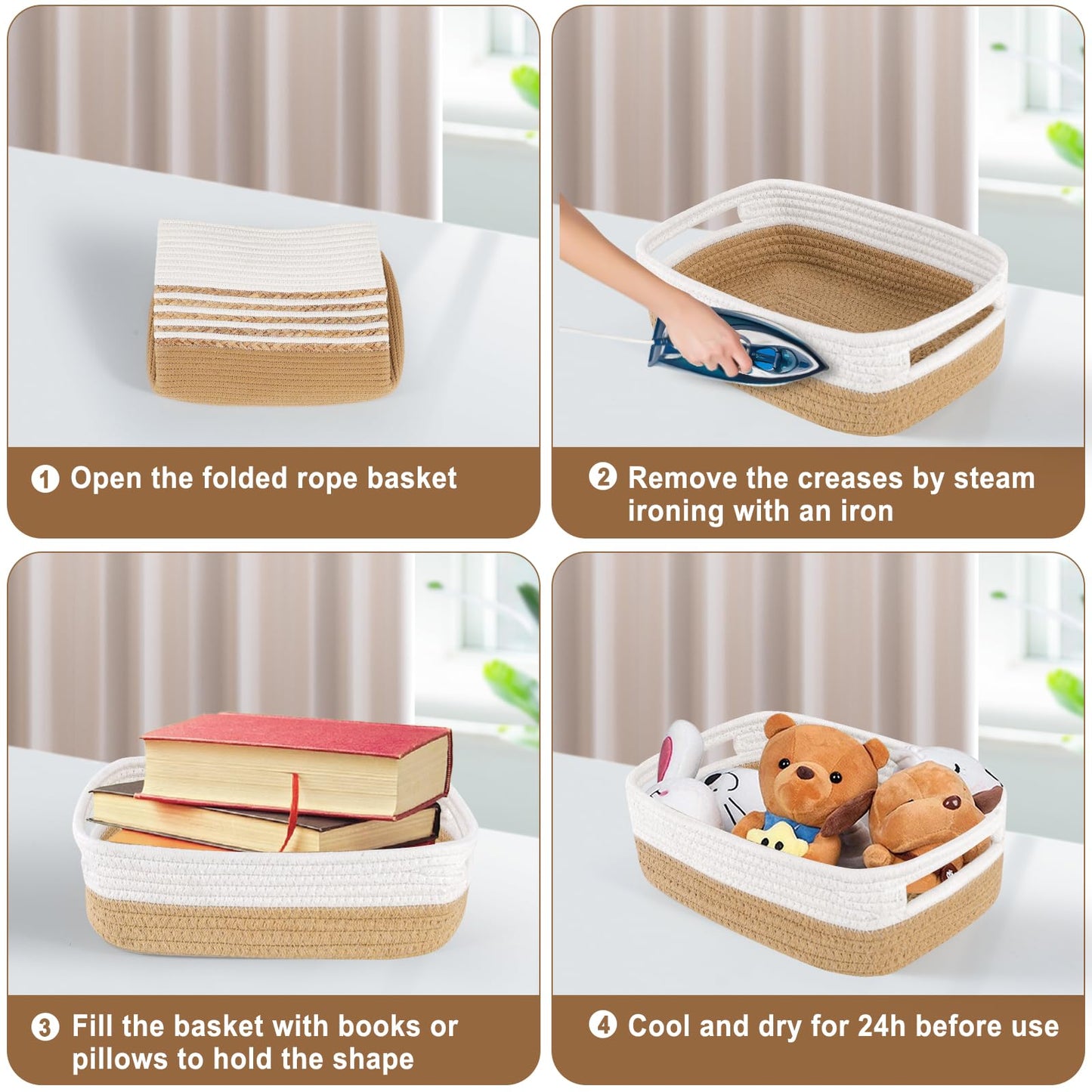 Lwymx Woven Baskets For Organizing With Handles, 12' X 8' X 5' Natural Cotton Rope Storage Baskets For Shelves Dog Toy Basket