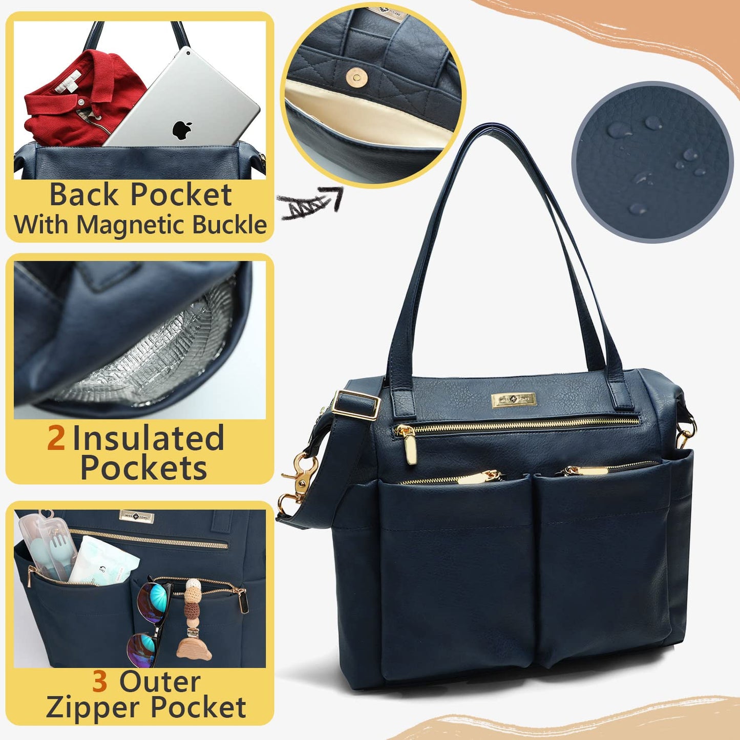 Miss Fong Diaper Bag Tote Baby Bag Leather Diaper Bag Backpack Large Diaper Tote Bag, Diaper Bag Purse With 11 Diaper Bag Organi