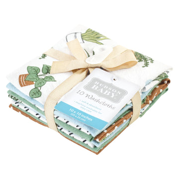 Hudson Baby Unisex Baby Flannel Cotton Washcloths, Plants 10 Pack, One Size