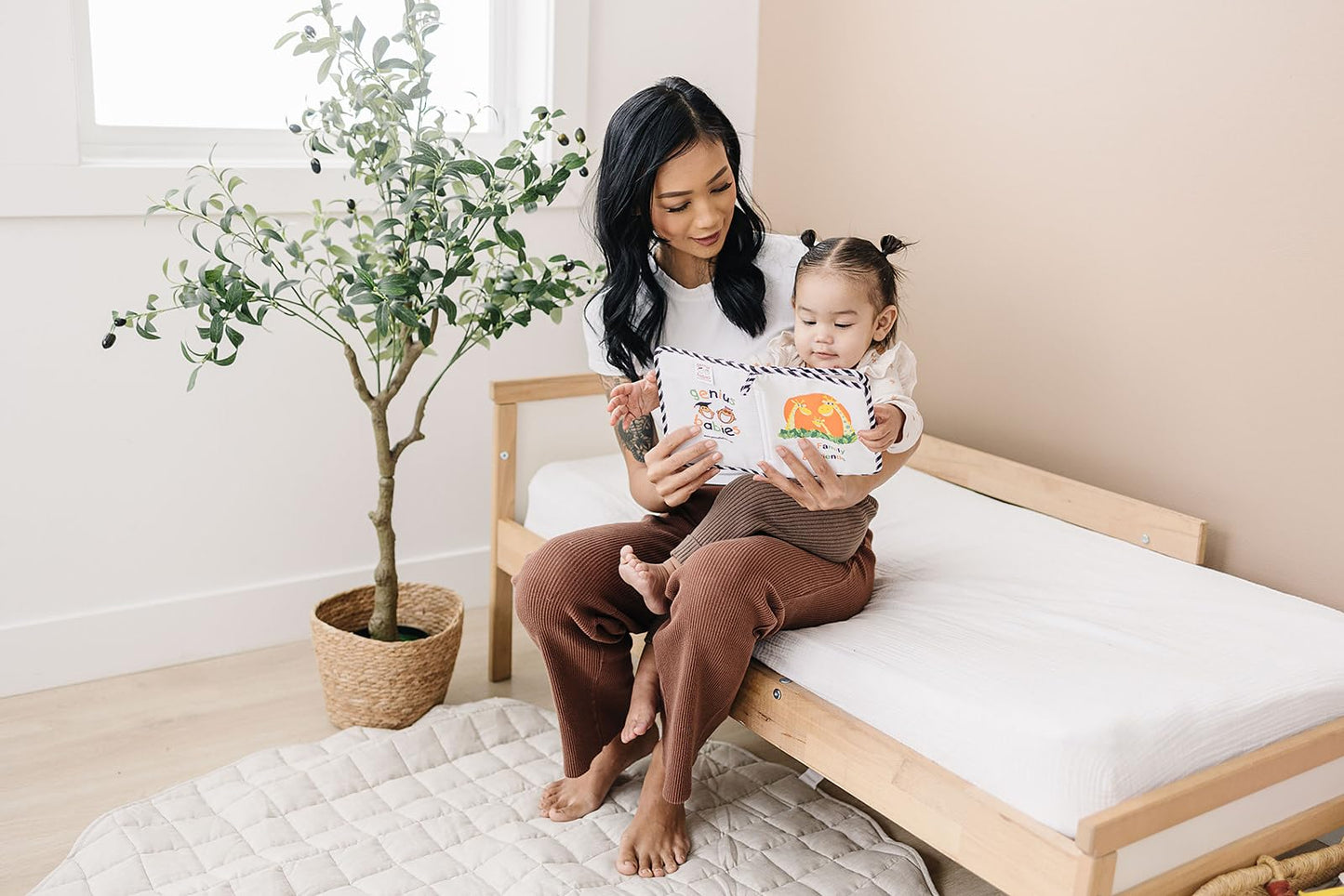 My First Photo Album For Baby With Adorable Giraffe Family, Soft Fabric Cover, Holds 15 Photos, Wipeable Pages, Baby Safe Mirror