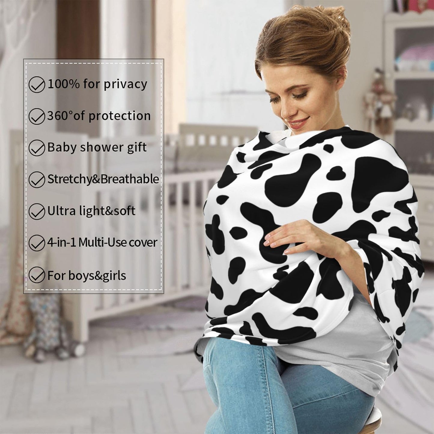 Cow Print Baby Stuff Car Seat Covers Baby Multi-Use Car Seat Canopy Carrier Cover, Breathable Breastfeeding Cover Boys & Girls