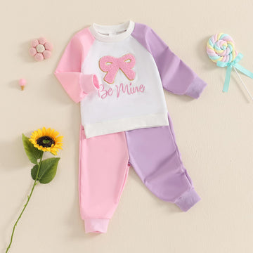 Ayalinggo Toddler Baby Girl Valentines Outfit Love Heart Shirt Long Sleeve Sweatshirt Casual Pants Valentines Day Clothes (Purpl