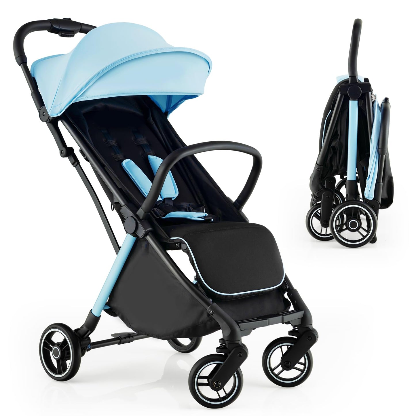 HONEY JOY Lightweight Baby Stroller, Compact Travel for Airplane, Fits Airplane Cabin & Overhead, One-Hand Gravity Fold, Self-St