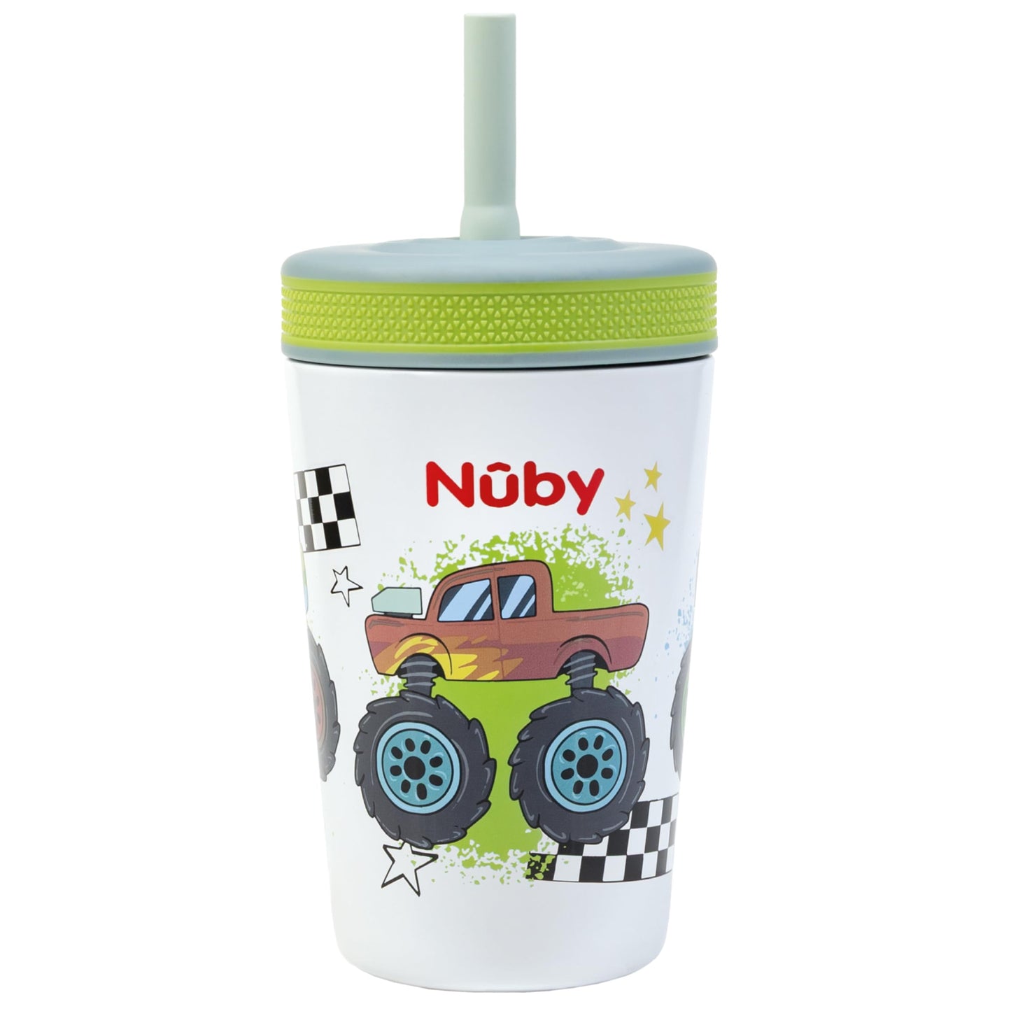 Nuby Thirsty Kids Insulated Toddler Cup with Silicone Flexstraw - 12 oz - Stainless Steel and Leak-Resistant - 18+ Months - Mons