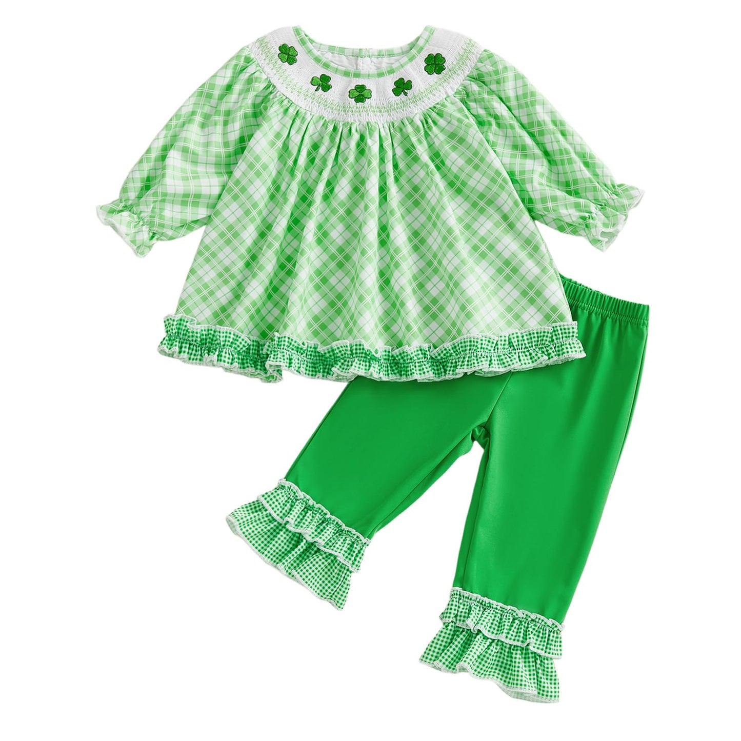 BemeyourBBs Toddler Baby Girl St Patricks Day Outfits Long Sleeve Shirts Tunic Top and Ruffle Pants Set Cute Infant Clothes (Smo