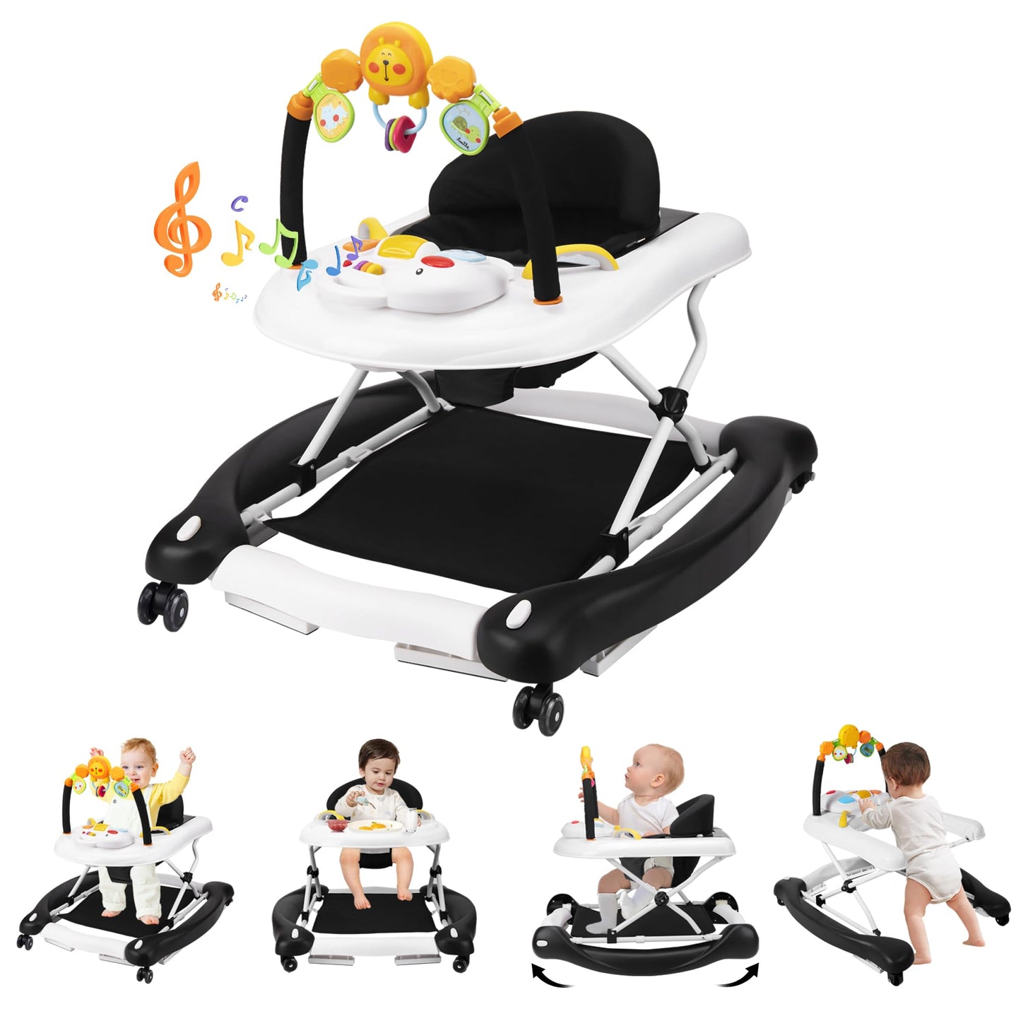 Refoerebabe Baby Walker With Wheels, 5 In 1 Baby Walkers For Boys Girls 6-12 Months, Foldable Walker Baby With Bouncer & Feeding