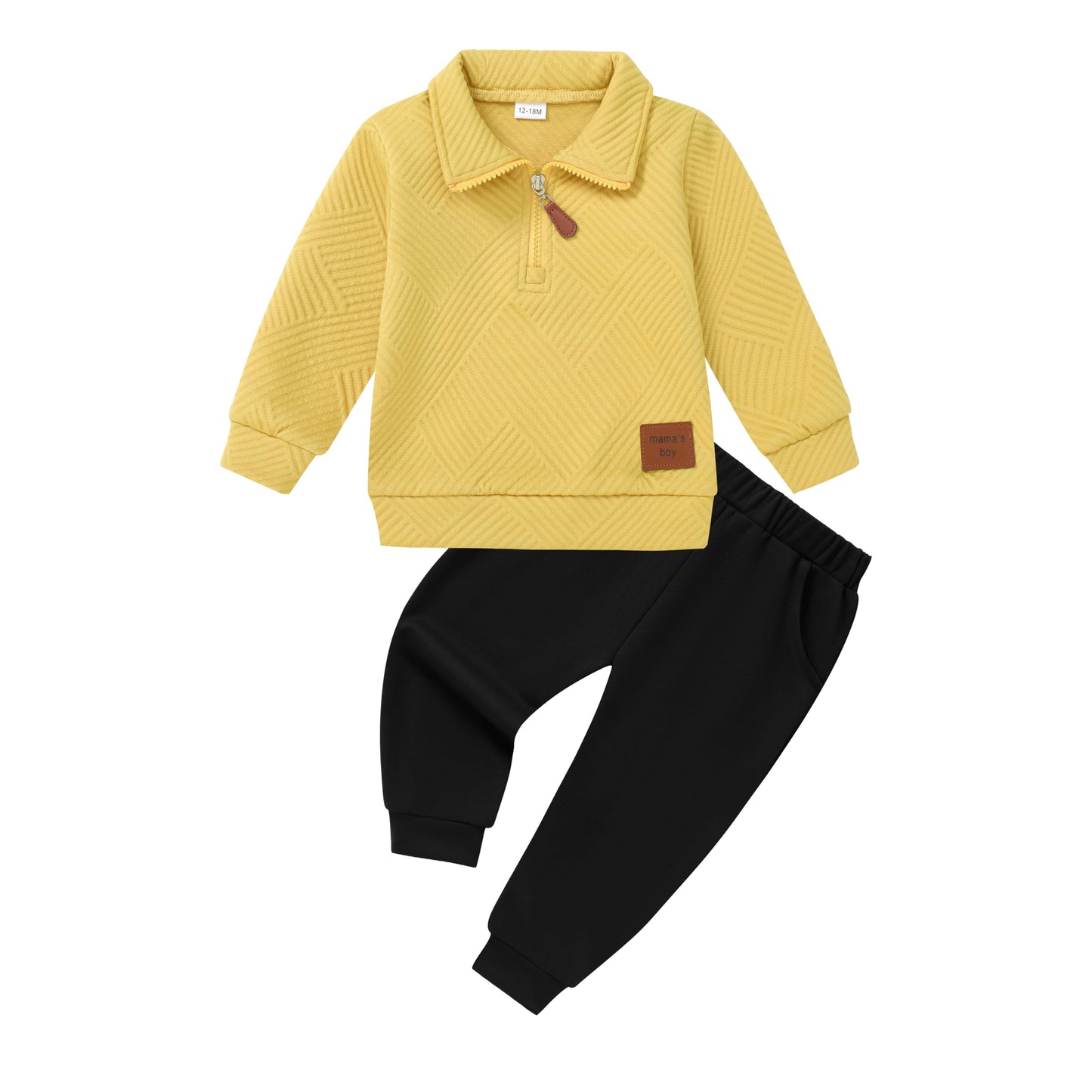 ZOEREA Toddler Baby Boy Clothes Outfits Long Sleeve Solid Sweatshirt and Pants 2 Piece Fall Winter Sweatsuit Set Yellow 12-18 Mo