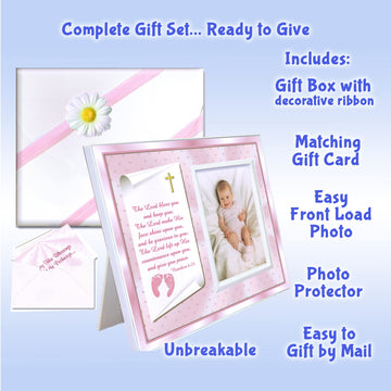 Baptism Christening Gifts Baby Blessing Picture Frame - 'Numbers 6:24-26' - Girl