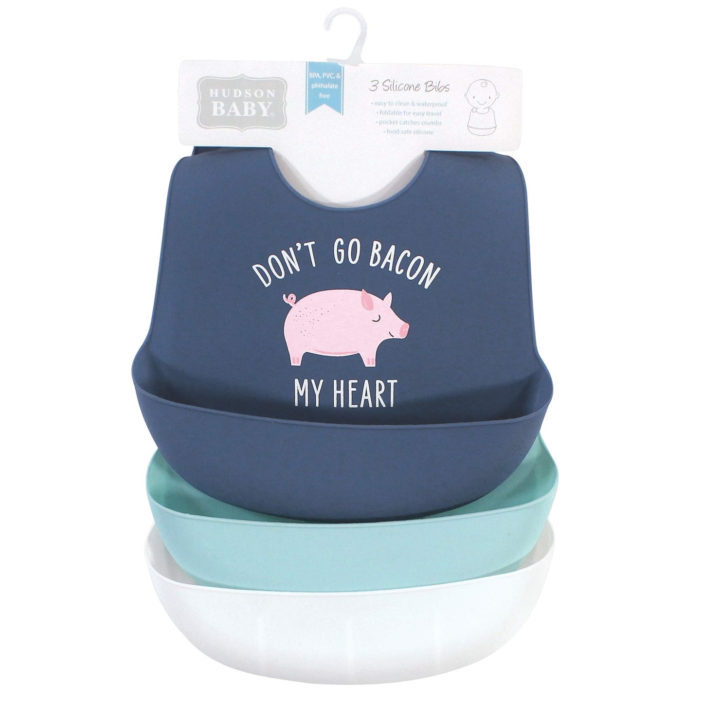 Hudson Baby Unisex Baby Silicone Bibs, Bacon My Heart, One Size