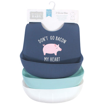 Hudson Baby Unisex Baby Silicone Bibs, Bacon My Heart, One Size