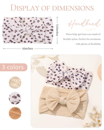 Jollybows Baby Girl Headband Bows Nylon Head Wraps Newborn Hairbands Infant Toddler Hair Bow (3- Khaki Ginger Leopard)