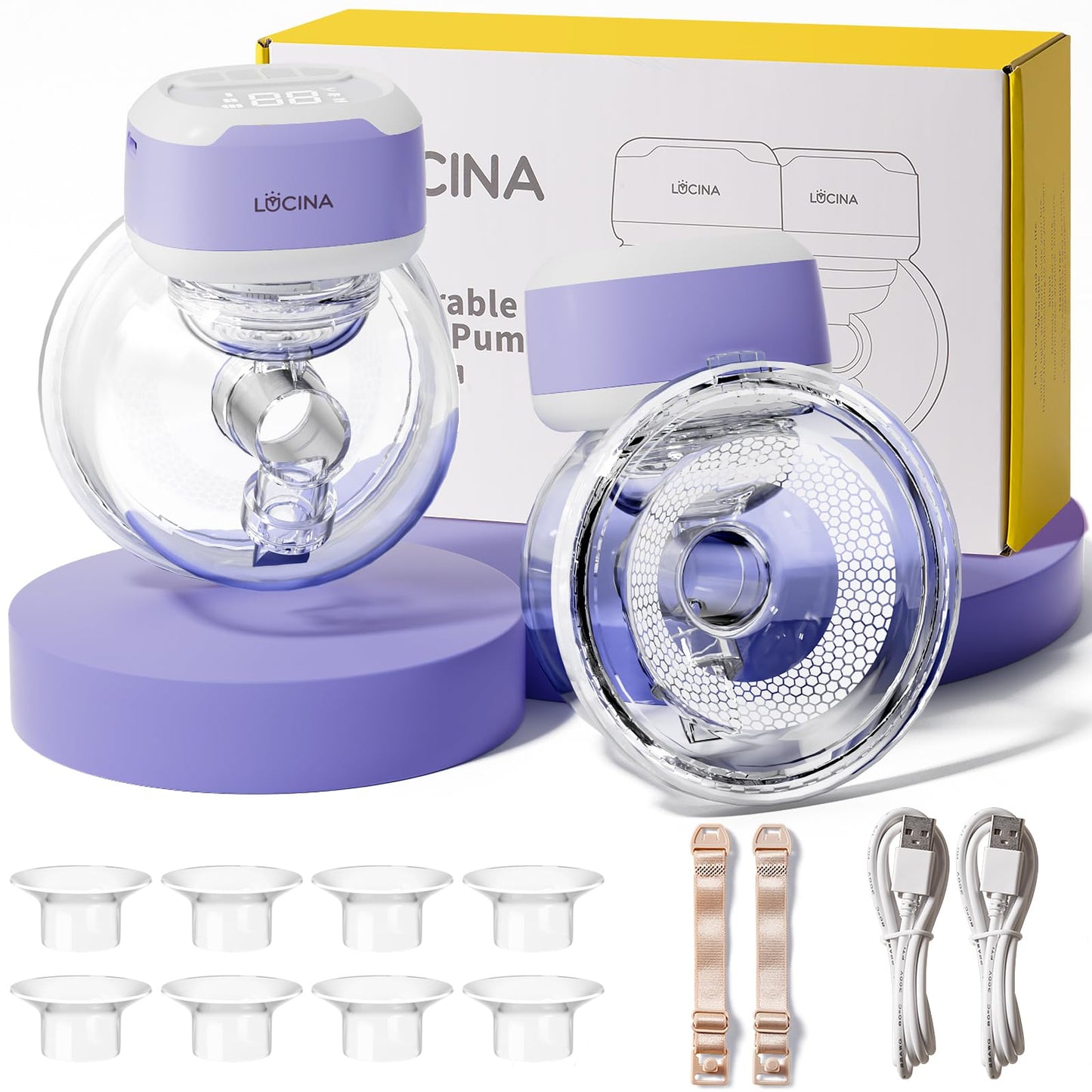 Wearable Breastfeeding Pump Hands Free of Long Battery Life, Portable Electric Wireless Breast Pump with 3 Modes and 9 Levels, L