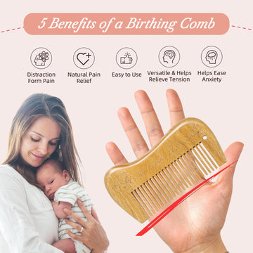 Mowawa Sandalwood Birthing Comb For Labor Pain Relief & Delivery - Labour Gifts With Birth Affirmation For Women- Wood Comb For