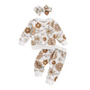 3Pcs Baby Girl Outfits Floral Sweatshirt + Pants + Headband Infant Fall Winter Clothes White 0-6 Months