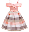 Nssmwttc Girls Off Shoulder Dress Kids Christmas Sunday Halloween Baptism Christening Striped Dresses (Pink,140)