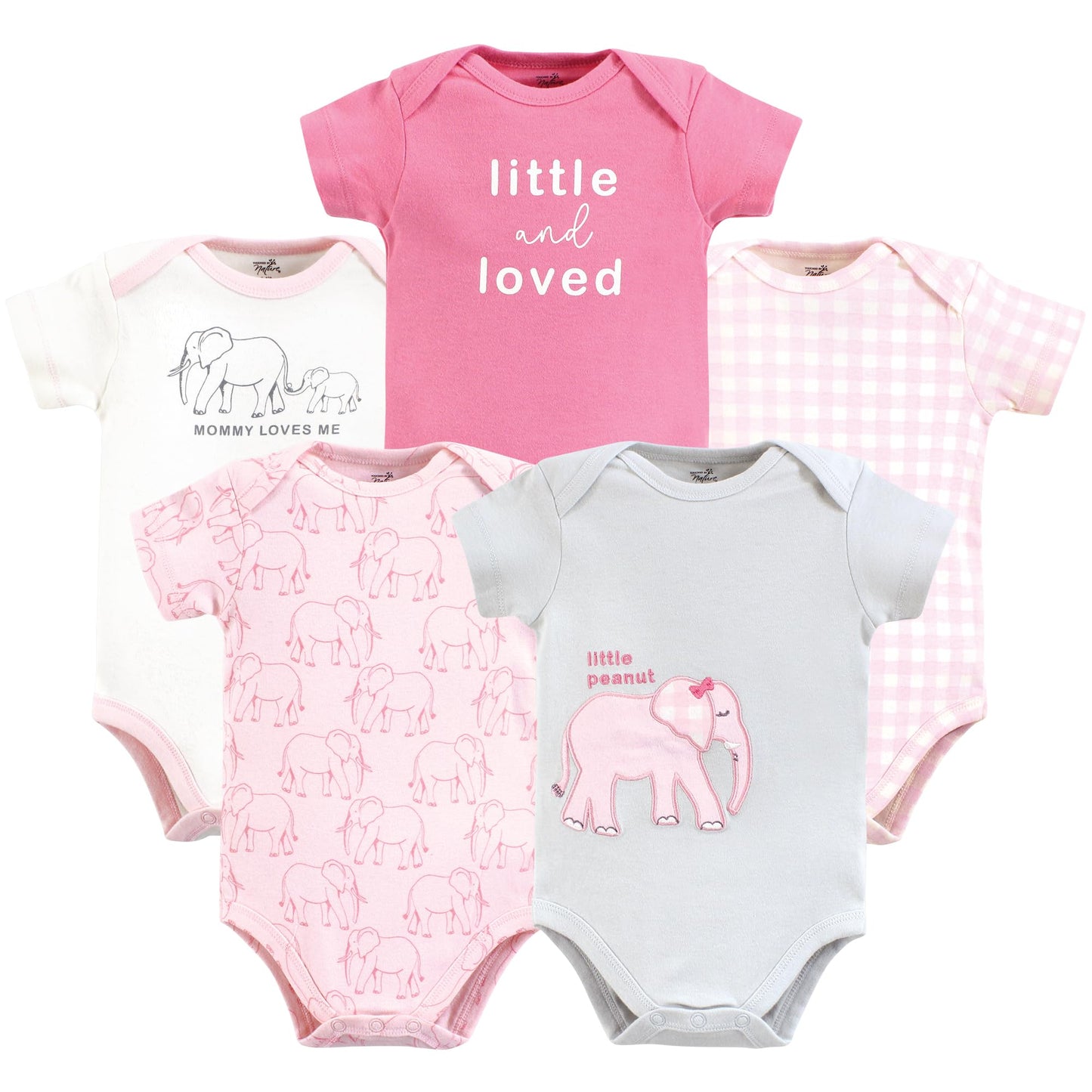 Touched By Nature Unisex Baby Organic Cotton Bodysuits, Pink Peanut, 6-9 Months