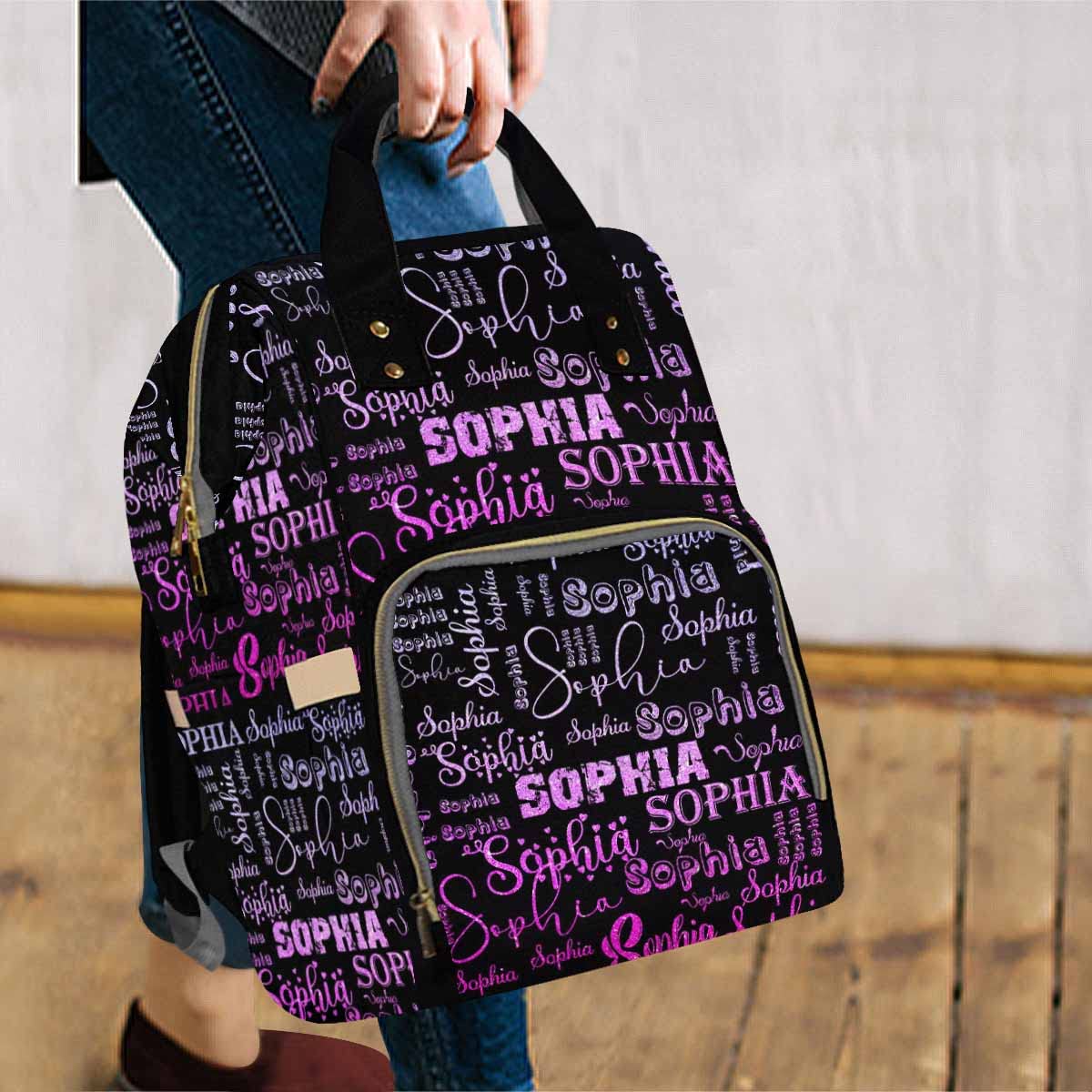 Artsadd Custom Monogram Baby Backpack Gifts For Mom, Personalized Gradient Purple And Black Diaper Bag With Stroller Straps Larg