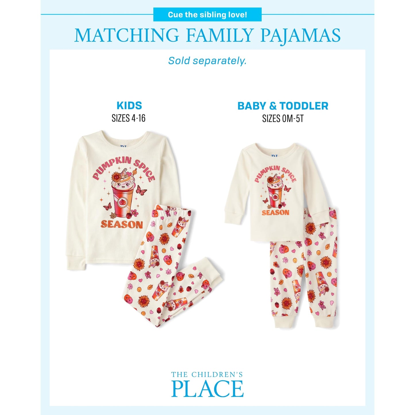 The Children'S Place,Unisex Baby,And Kids, Sibling Matching, Holiday Pajama Sets, Cotton,Pumpkin Spice Season,18 Months