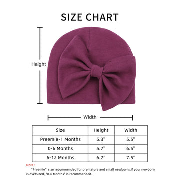 Newborn Baby Girl Hat Cotton Baby Bow Beanie Preemie Hats Spring Infant Hats For Girls 0-12 Months (Skin Pink+Deep Purple+White,